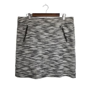 Loft Black & White Tweed Fair Isle Pattern Zipper Pockets Women's Skirt Size 14T